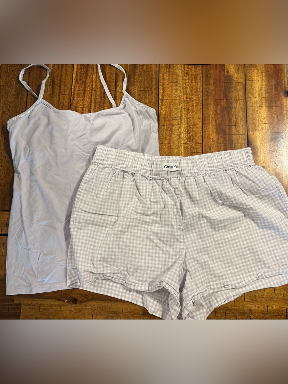 Calvin Klein Light Gray Pajama Cami & Gingham Shorts Set